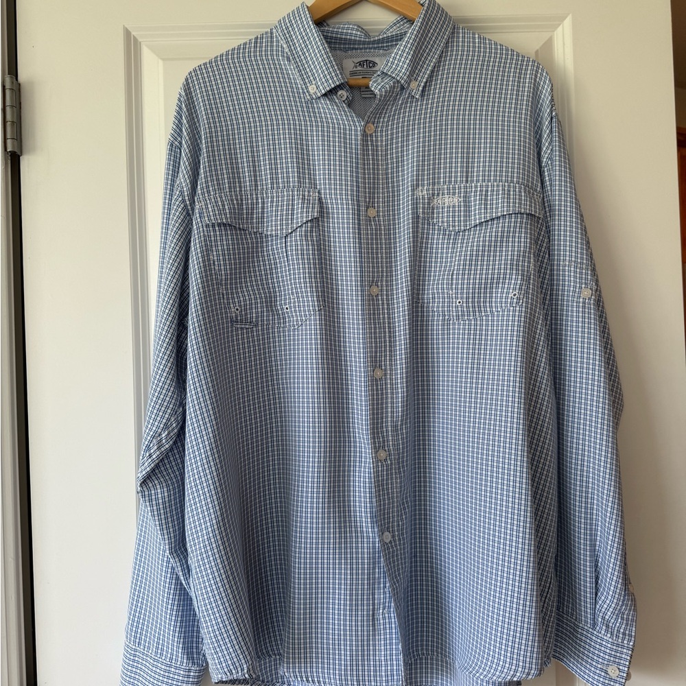 AFTCO Light Blue Gingham Button Down Shirt
